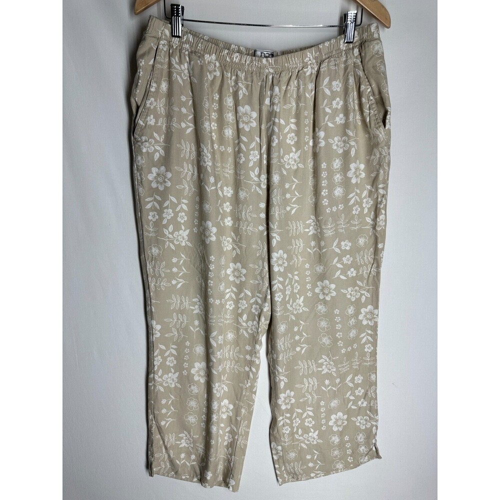 Napa Valley Women's Pull On Pants Size XL Beige Floral Print Elastic Waistband